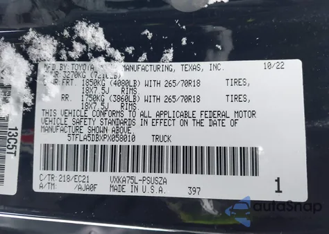 2023 Toyota Tundra Sr5 из США, поврежденный, VIN 5TFLA5DBXPX058010